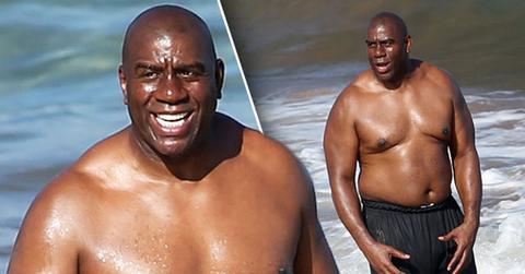 //earvin magic johnson shirtless weight beach pp