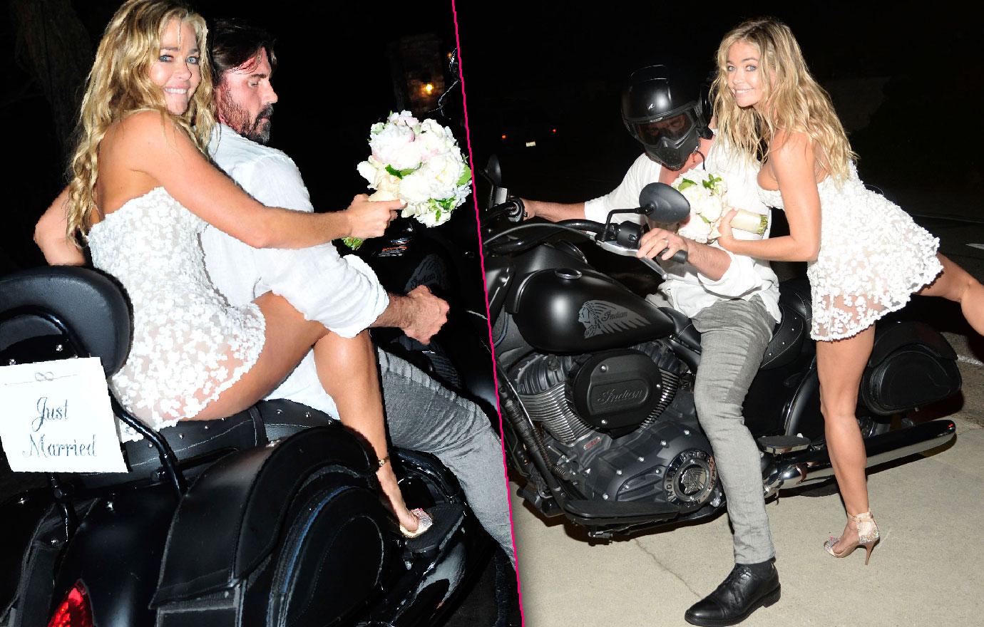 Denise Richards Rides Home From Wedding On Motorbike