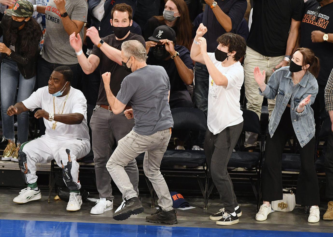 tracy morgan jon stewart and rachel brosnahan nba playoffs