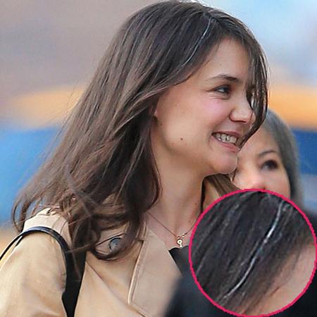 Katie Holmes's Unashamed Gray Roots Are the Best Part of Her Side-Swept  Braid — See Photo