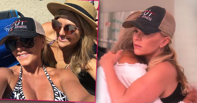 Gina Kirschenheiter and Tamra Judge Hugging with Inset on the Beach Smiling