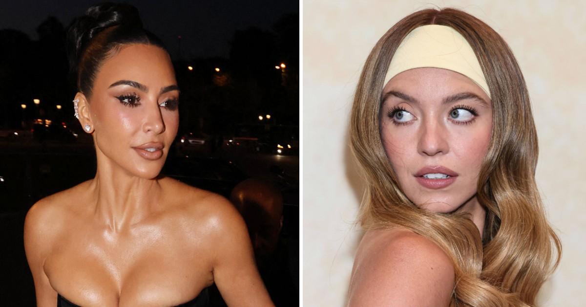 Split photo of Kim Kardashian and Sydney Sweeney