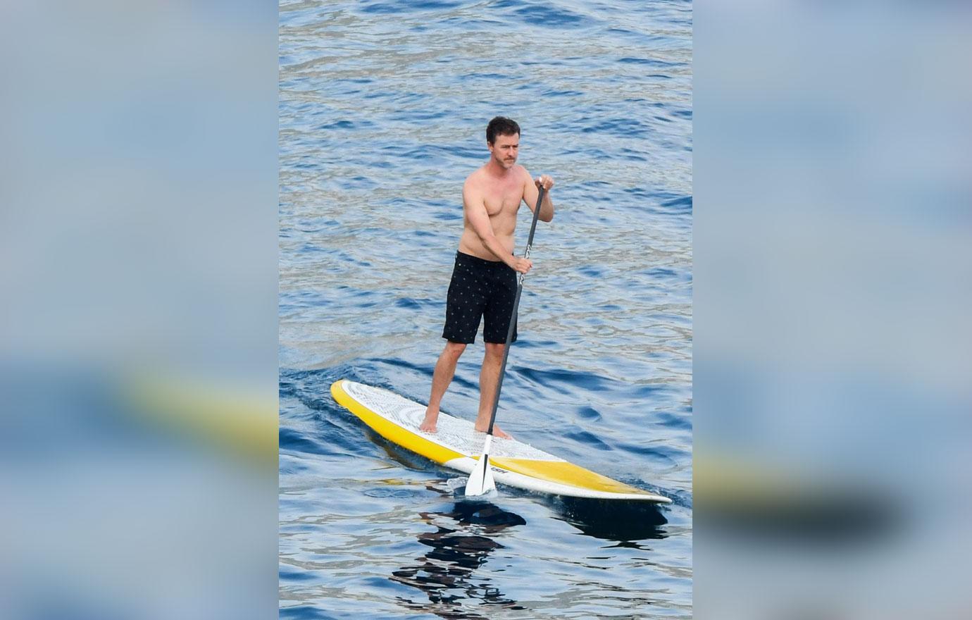 Edward Norton Shirtless Paddleboard Family Pics