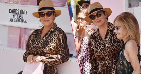 Kris Jenner at KylieSkin pop-up truck at Westfield Topanga.