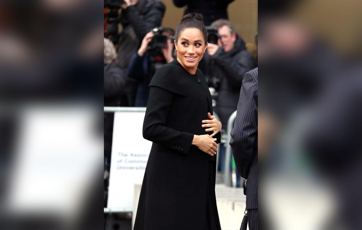 Meghan Markle Black Dress Coat Prince Harry Pub