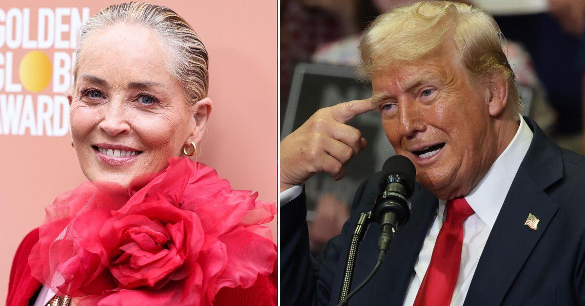 Composite photo of Sharon Stone and former President Donald Trump