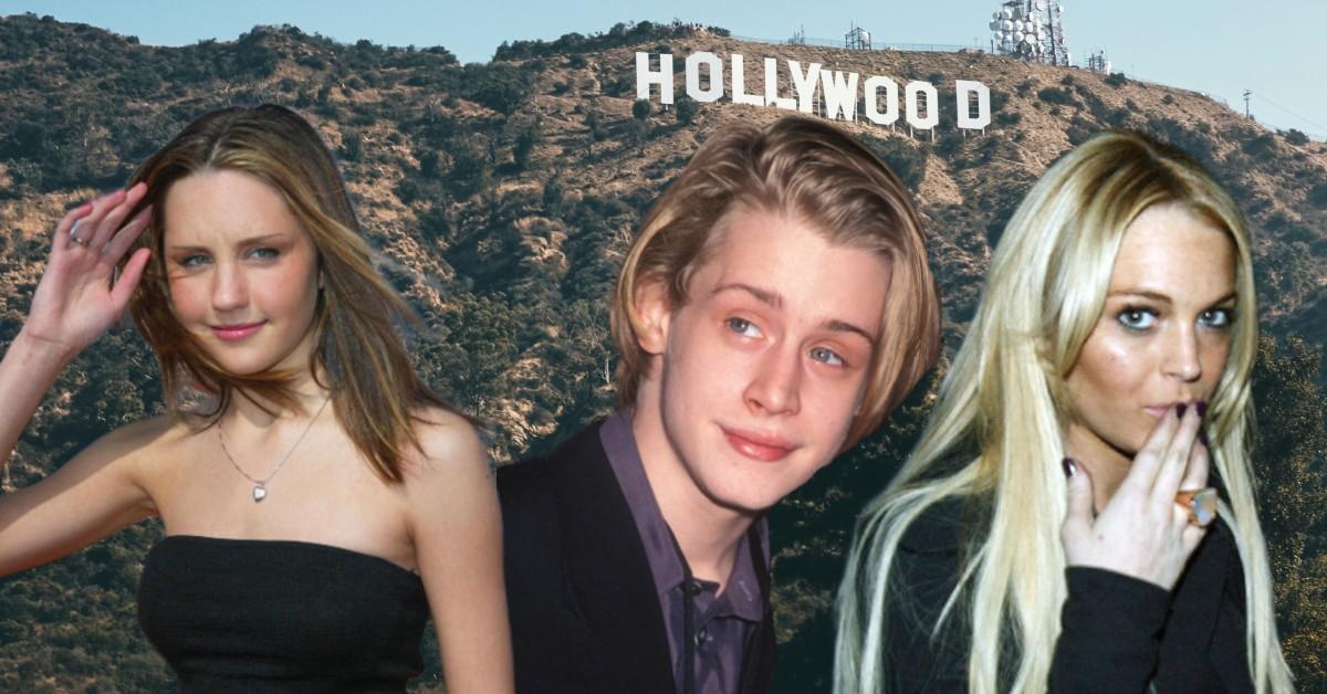 Photo montage of Amanda Bynes, Maculay Culkin and Lindsay Lohan