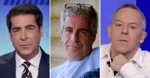 split images of Jesse Watters / Jeffrey Epstein / Greg Gutfeld
