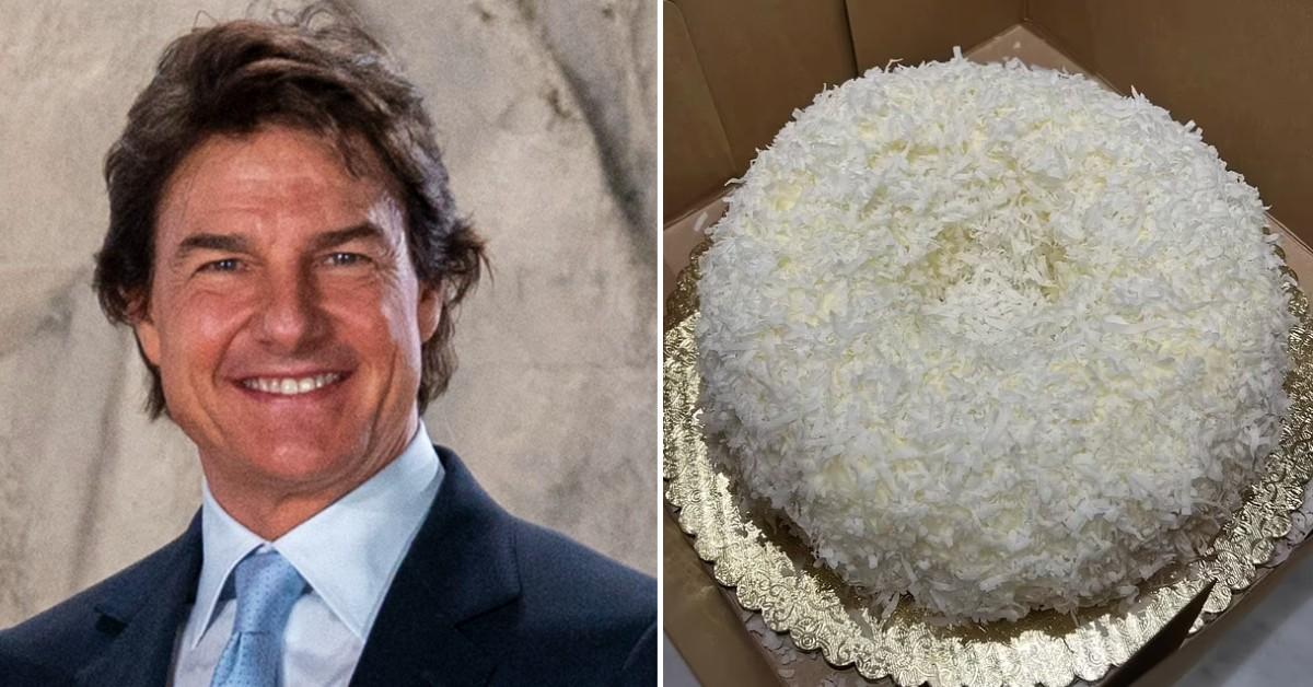 Split photo of Tom Cruise, Coconut cake