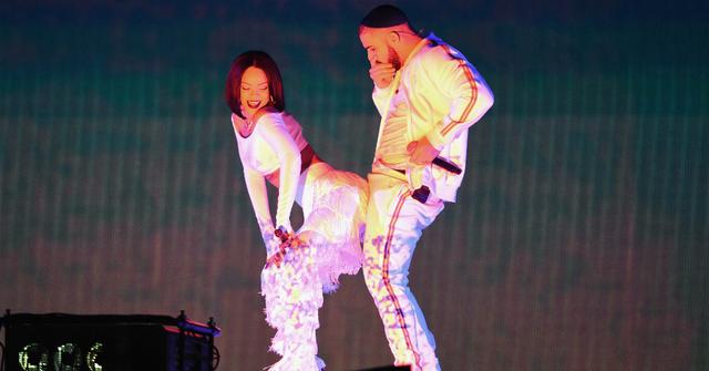 Drake and Rihanna performed in matching white outfits.