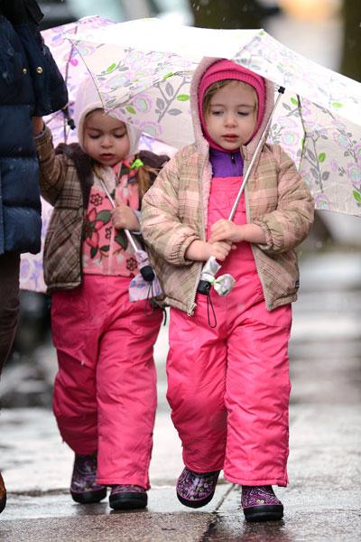 Marion And Tabitha Broderick Head To School With Nanny