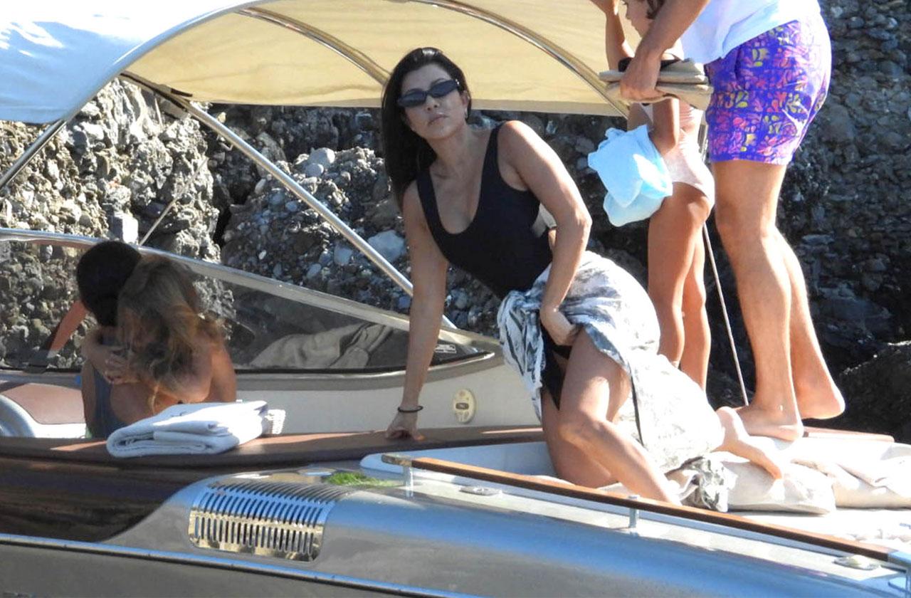 Kourtney Kardashian enjoying a trip boat with kids Mason, Penelope and Reign in Portofino.