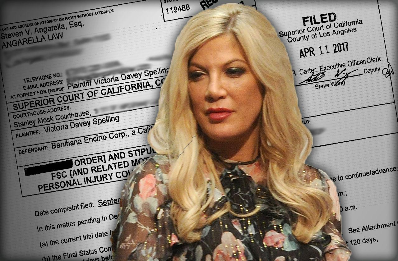 tori spelling lawsuit benihana trial date