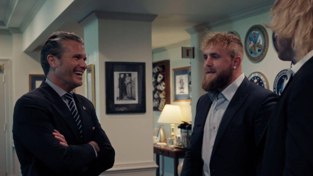 A photo of Pete Hegseth, Jake Paul, and Logan Paul