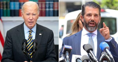 Split photo of Joe Biden, Donald Trump Jr.