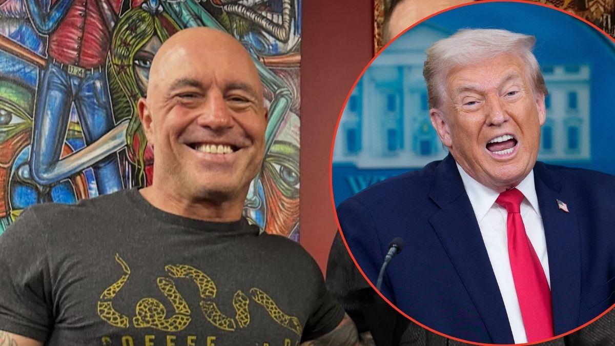 Split photo Joe Rogan and Donald Trump
