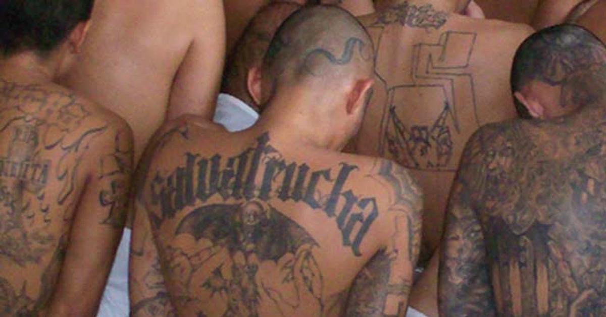 Former gang members in an El Salvadorian prison cross through their  distinctive tattoos  Daily Mail Online