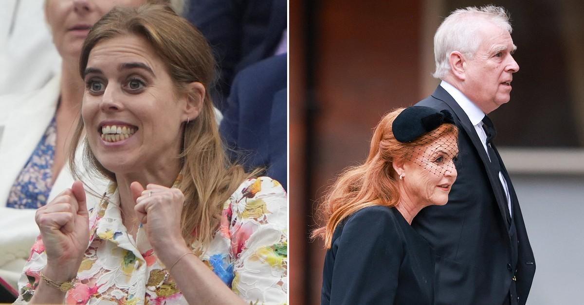 Split photos of Princess Beatice, Sarah Ferguson and Andrew Windsor