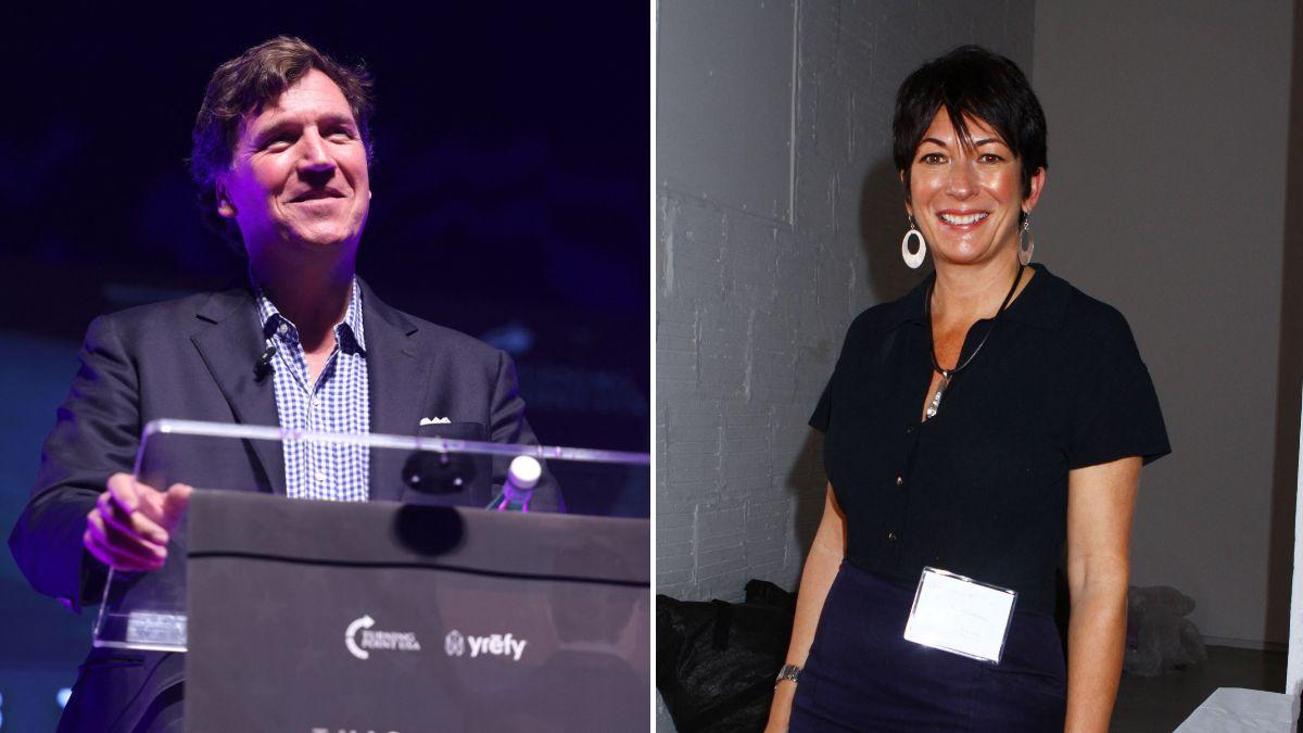 Split photo of Tucker Carlson and Ghislaine Maxwell.