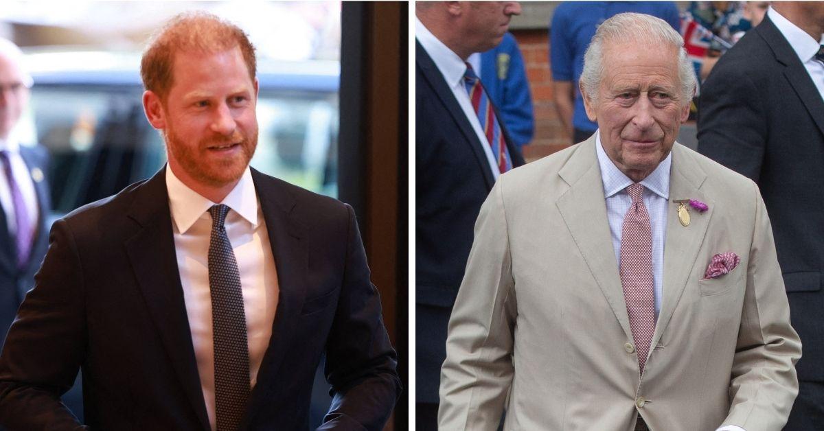 Split photos of King Charles and Prince Harry