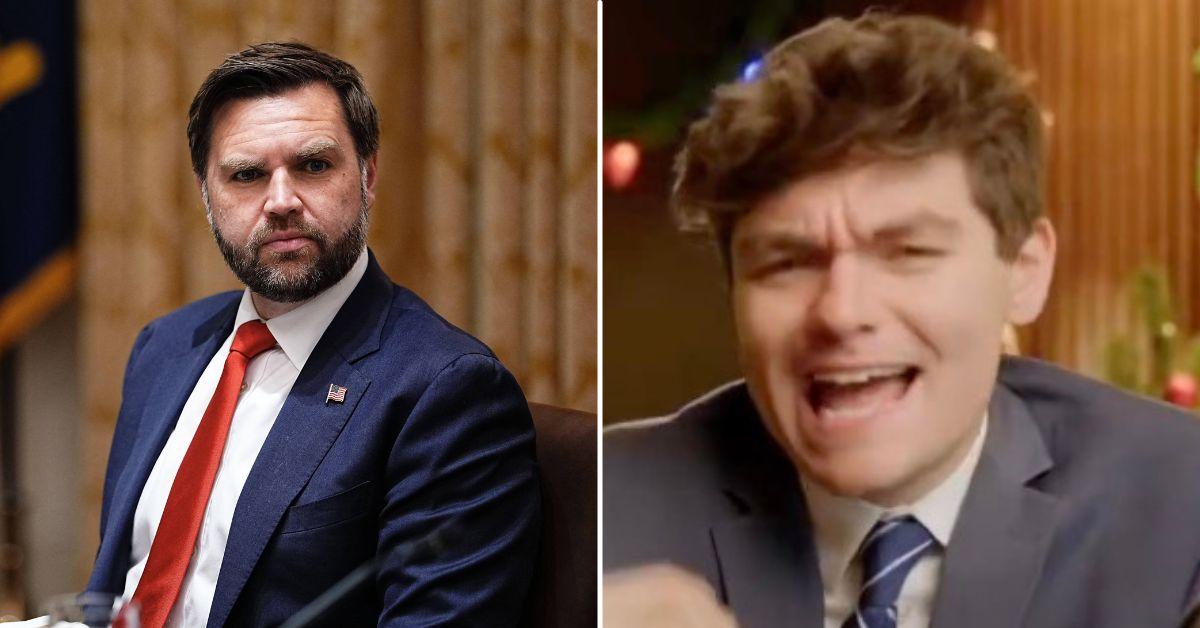 Composite photo of J.D. Vance and Nick Fuentes