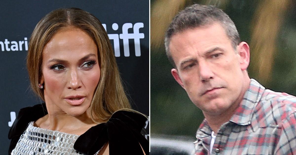 Photo of Jennifer Lopez on left and Ben Affleck on right