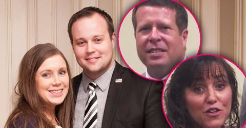Anna And Josh Duggar Smiling With Insets of Jim Bob Duggar and Michelle Duggar