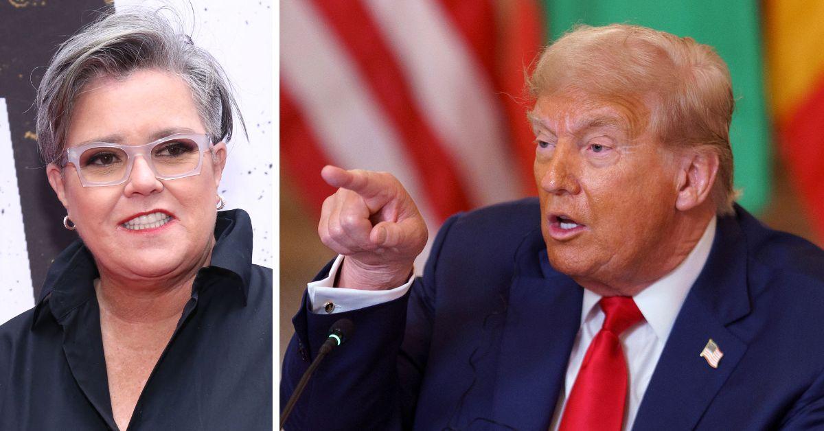 Split photo of Rosie O'Donnell, Donald Trump