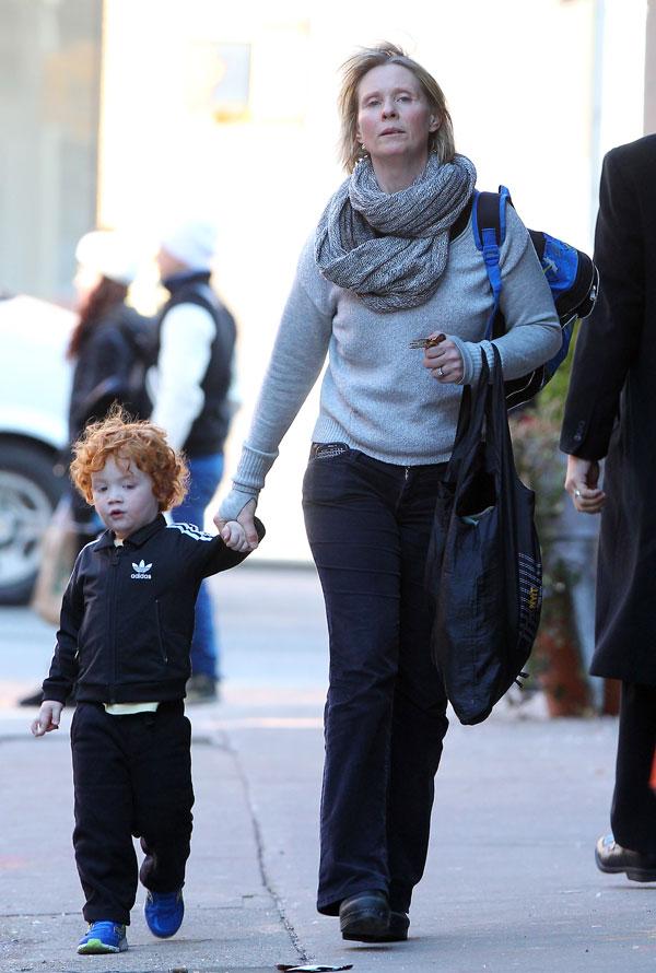 Cynthia Nixon Walks Son Home