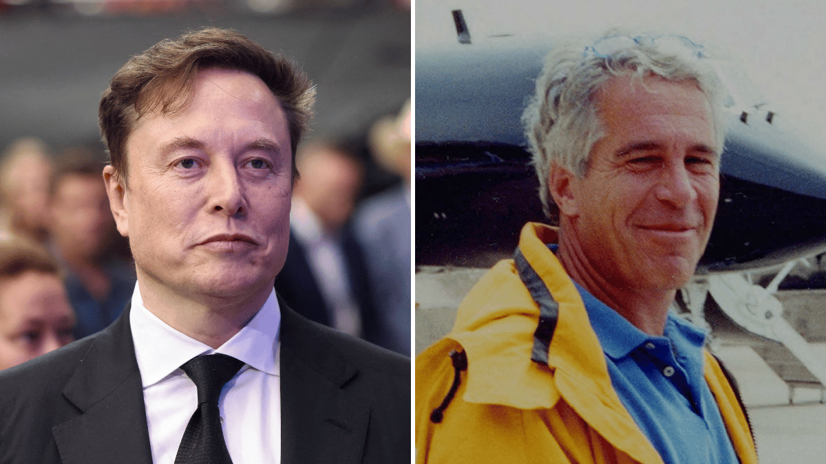 Split photo of Elon Musk, Jeffrey Epstein