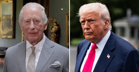 Split photo of King Charles, Donald Trump