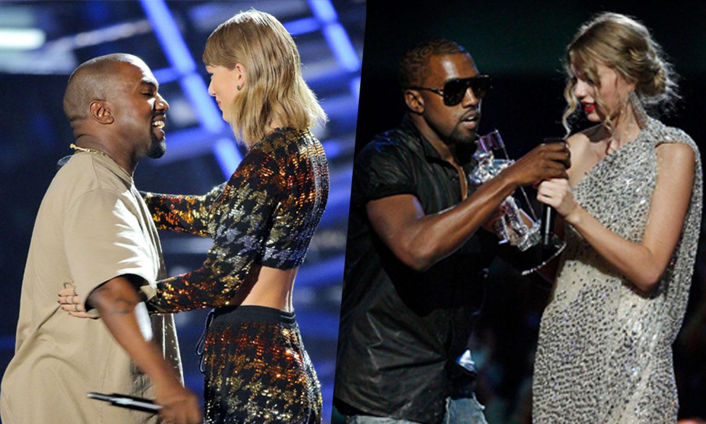 Kanye West and Taylor Swift in 2015 and n 2009