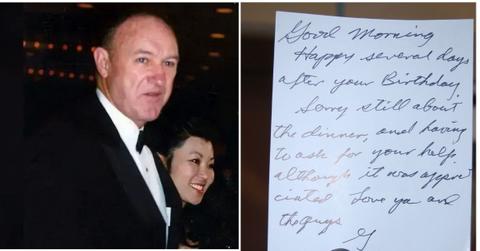 Photo of Gene Hackman and Betsy Arakawa, love note