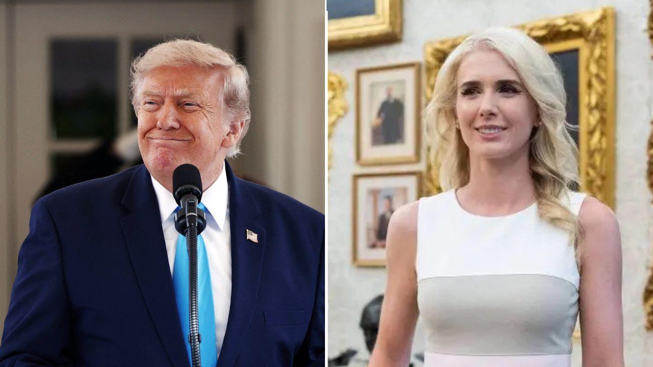 A photo of Donald Trump alongside a photo of Natalie Harp