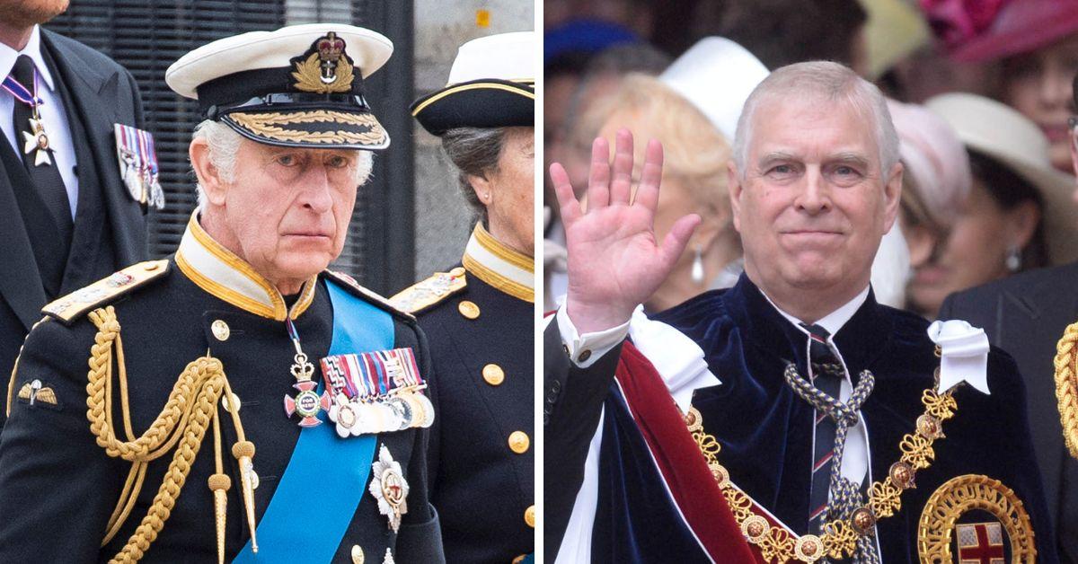 Split photo of King Charles, Prince Andrew