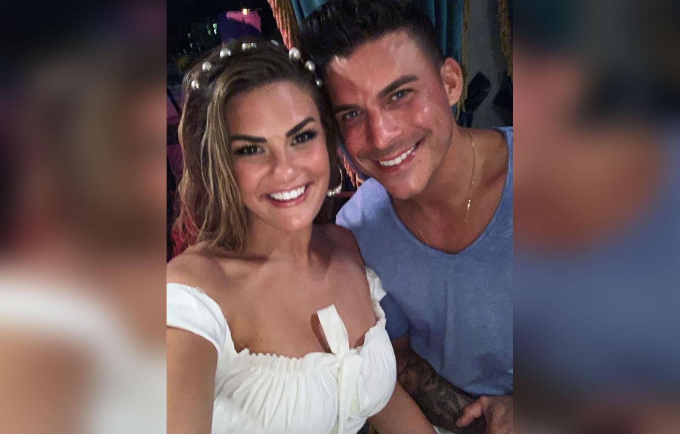 Brittany Cartwright Wearing Pearls In Her Hair and White Top With Jax Taylor Wearing Light Blue T-Shirt