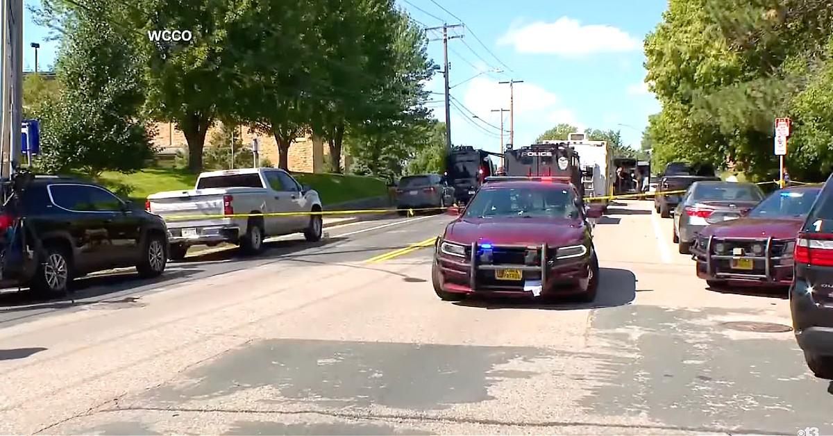 Photo of police outside Annunciation Catholic School in Minneapolis.