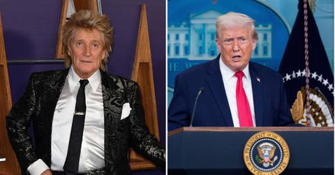Split photo of Rod Stewart and Donald Trump