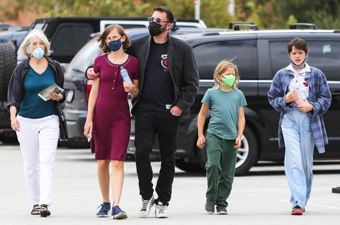 ben affleck and his kids violet affleck samuel affleck and seraphina affleck are seen in los angeles