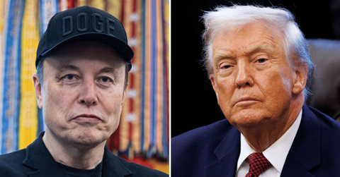 Split photo of Elon Musk, Donald Trump