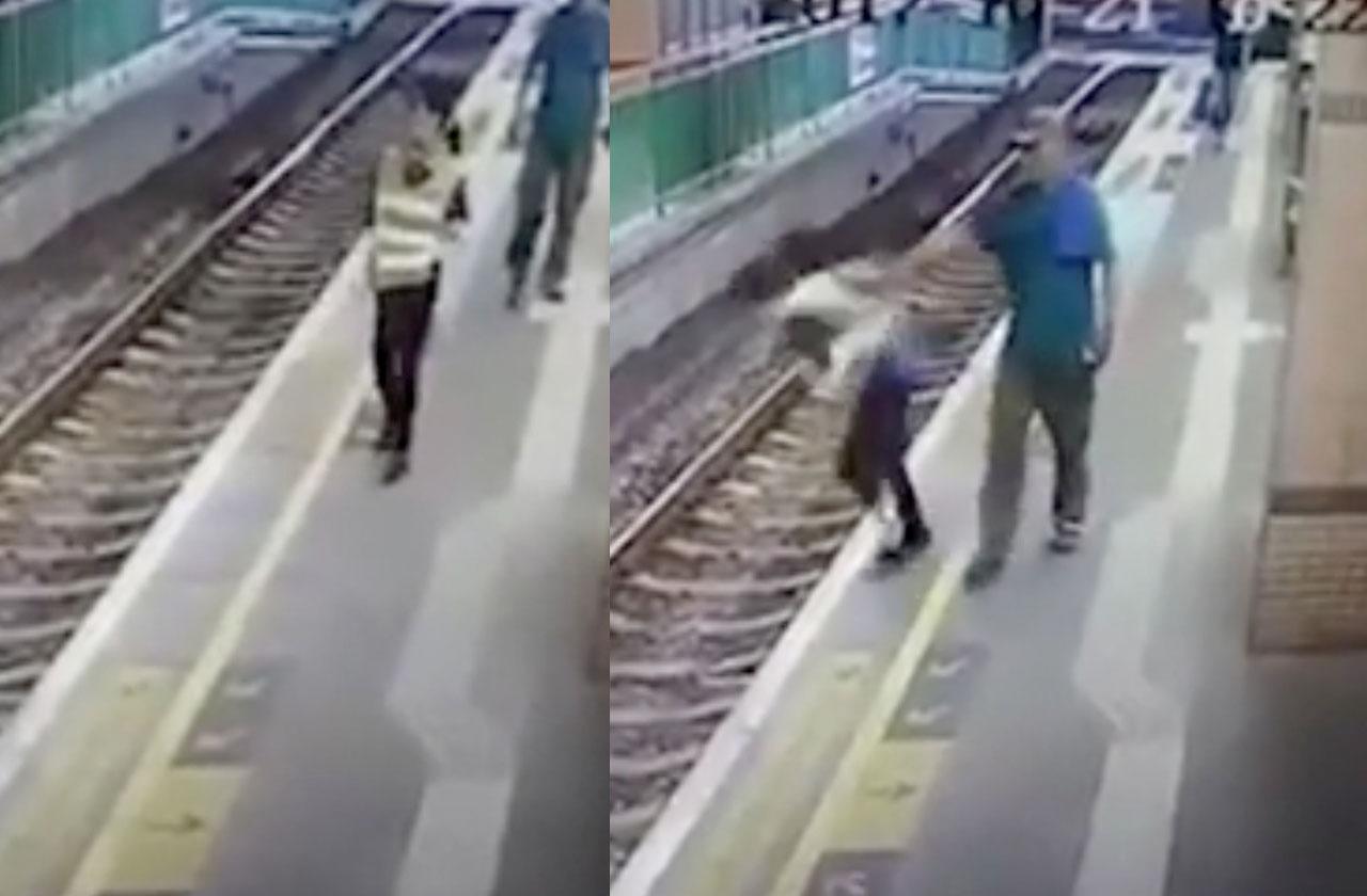 //Drunk Man Pushes Woman Into Train Tracks pp