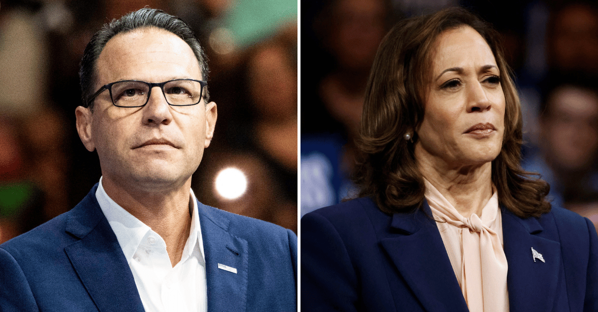 Composite photo of Josh Shapiro and Kamala Harris.