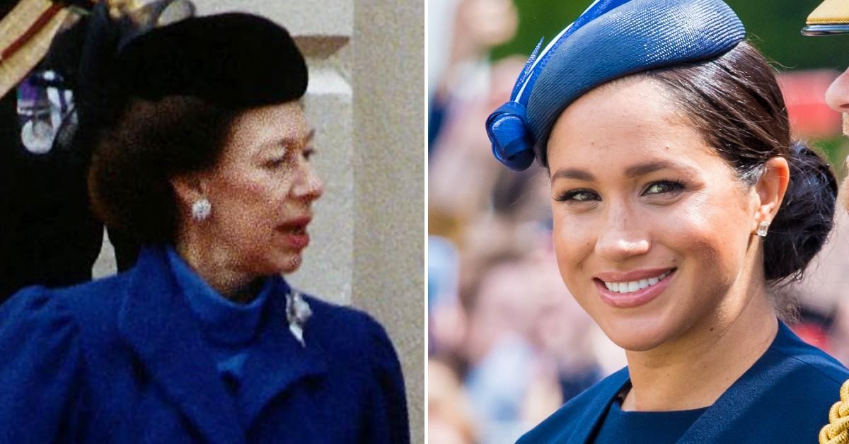 Split photo of Princess Margaret and Meghan Markle