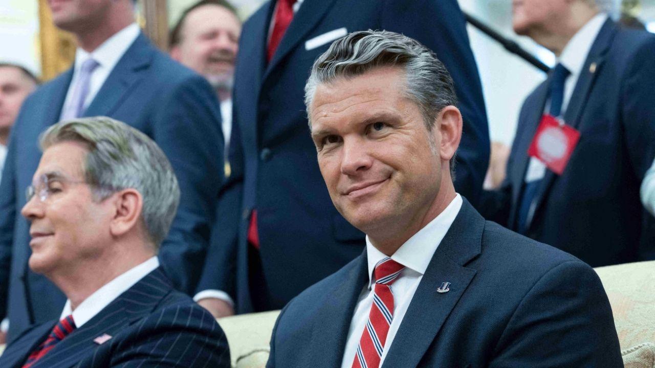 Image of Pete Hegseth recently used an anti-trans term in a speech.