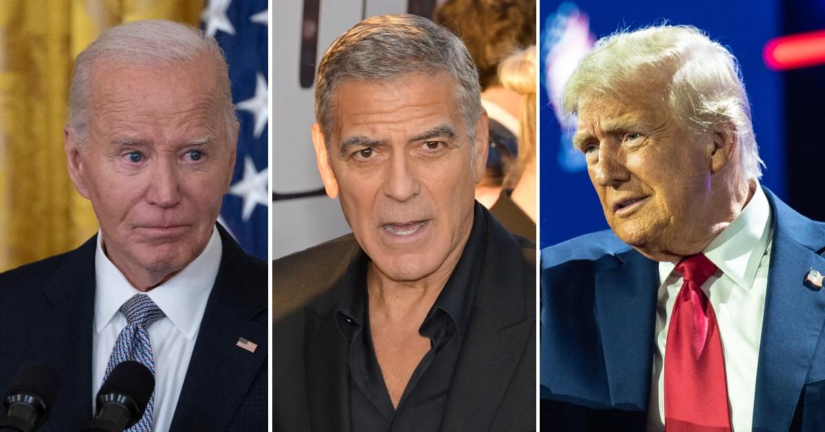 Composite photo of Joe Biden, George Clooney and Donald Trump