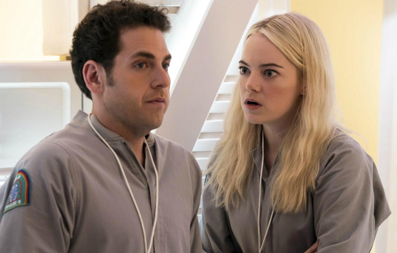 Jonah Hill and Emma Stone wore matching grey uniforms in Netflix’s Maniac.