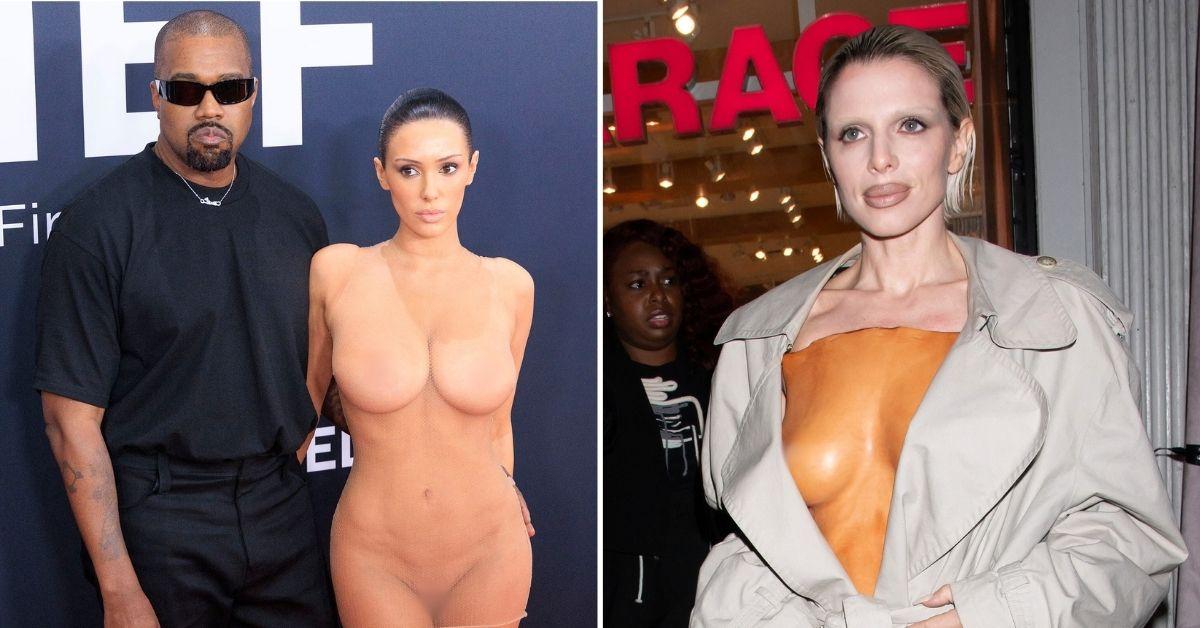 Split photo of Kanye West and Bianca Censori, Julia Fox