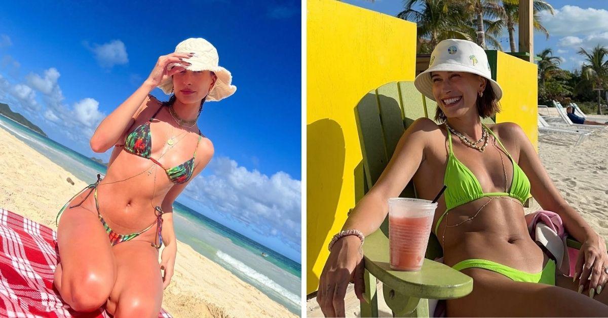 Split photos of Hailey Bieber