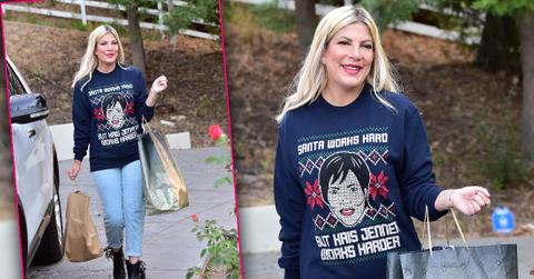 Tori Spelling Shops In Kris Jenner Xmas Sweater Amid Money Woe