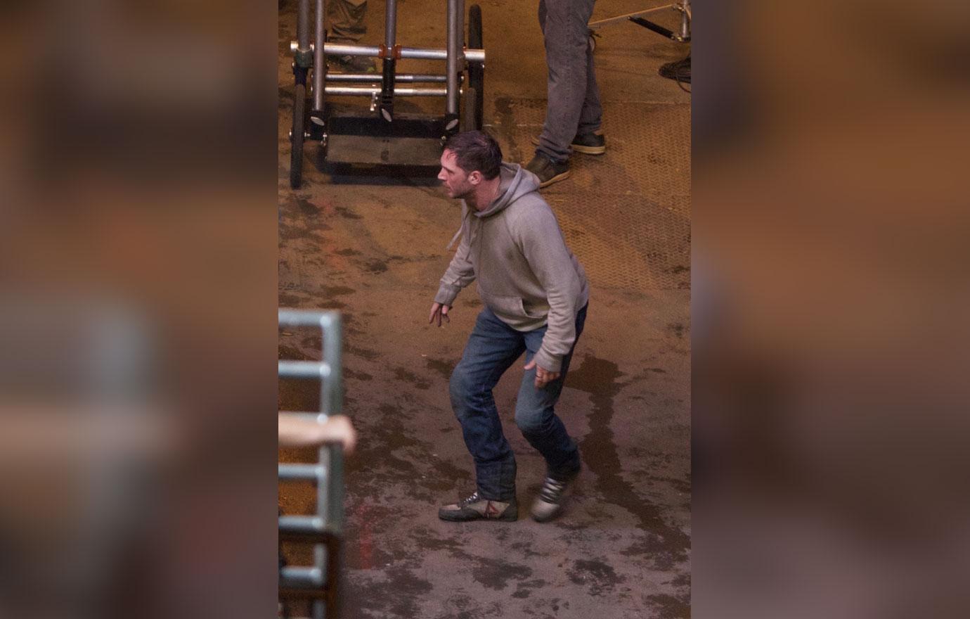 Tom Hardy Falls On The Set Of Venom